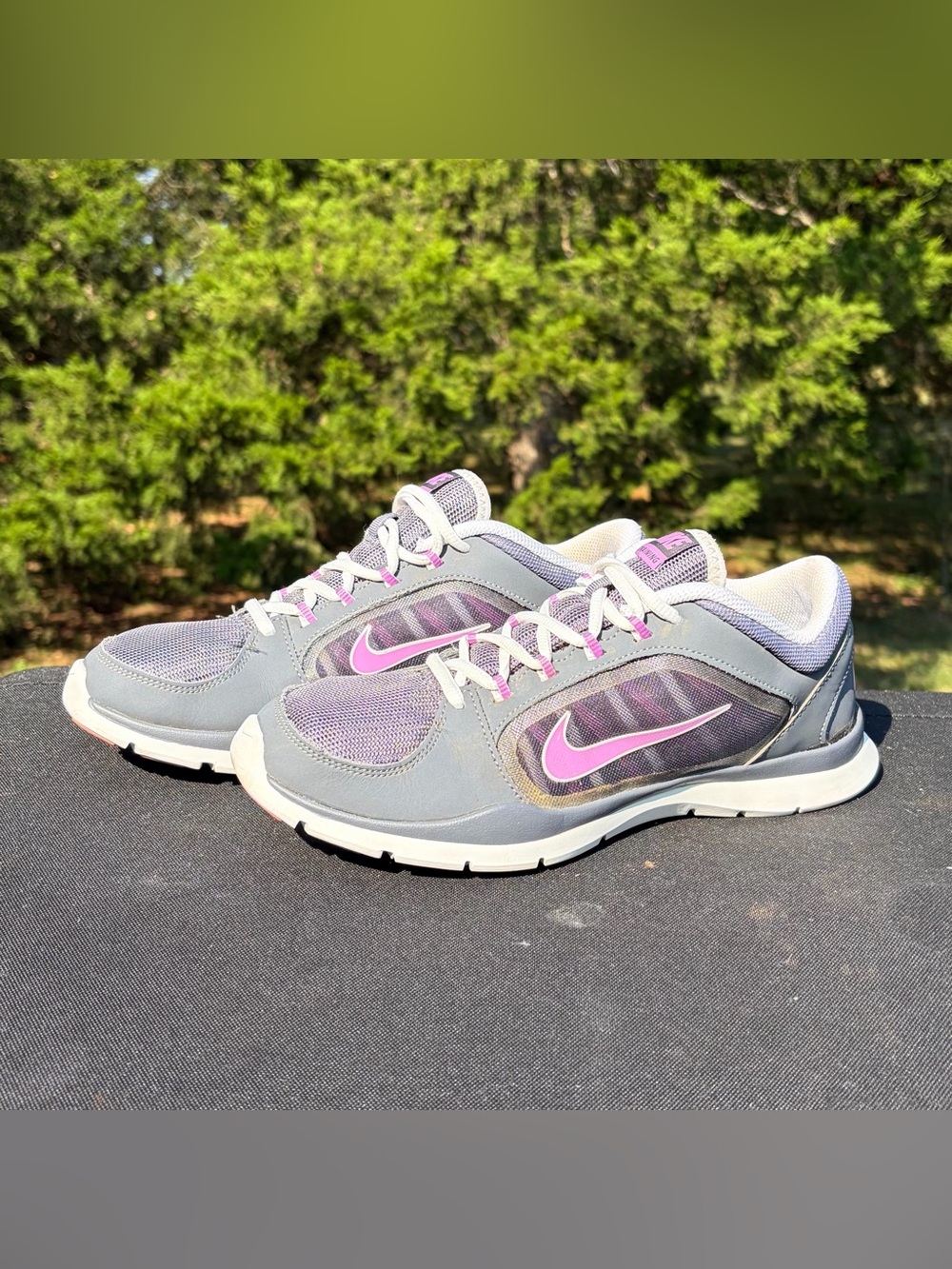 Nike Flex Trainer 4 Grey Pink Plaid Cross Training Shoes 643083-014 Sz 8.5